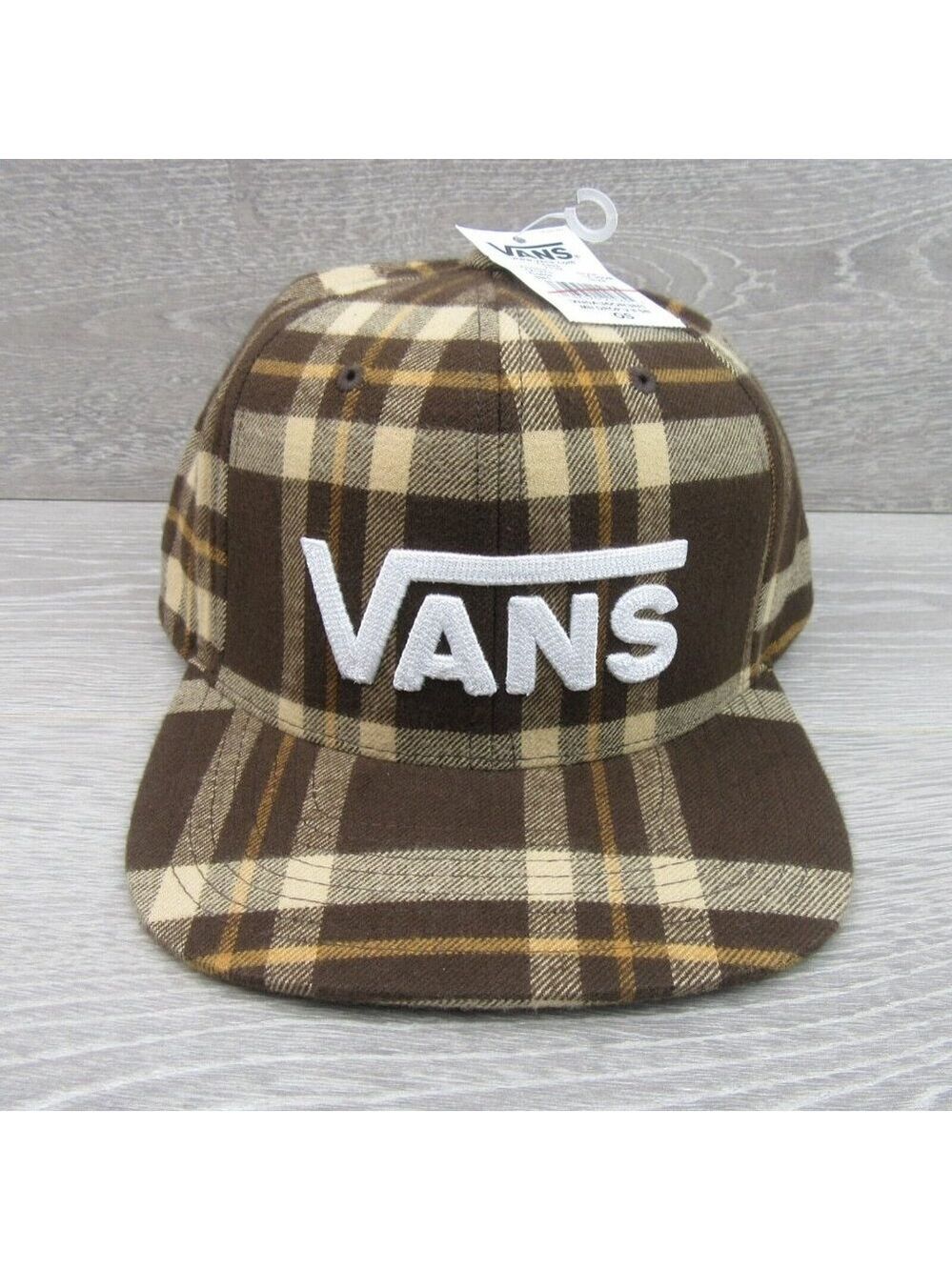 Vans Drop V Brown Plaid Flannel Snapback Hat Cap OS NEW - Picture 2 of 16